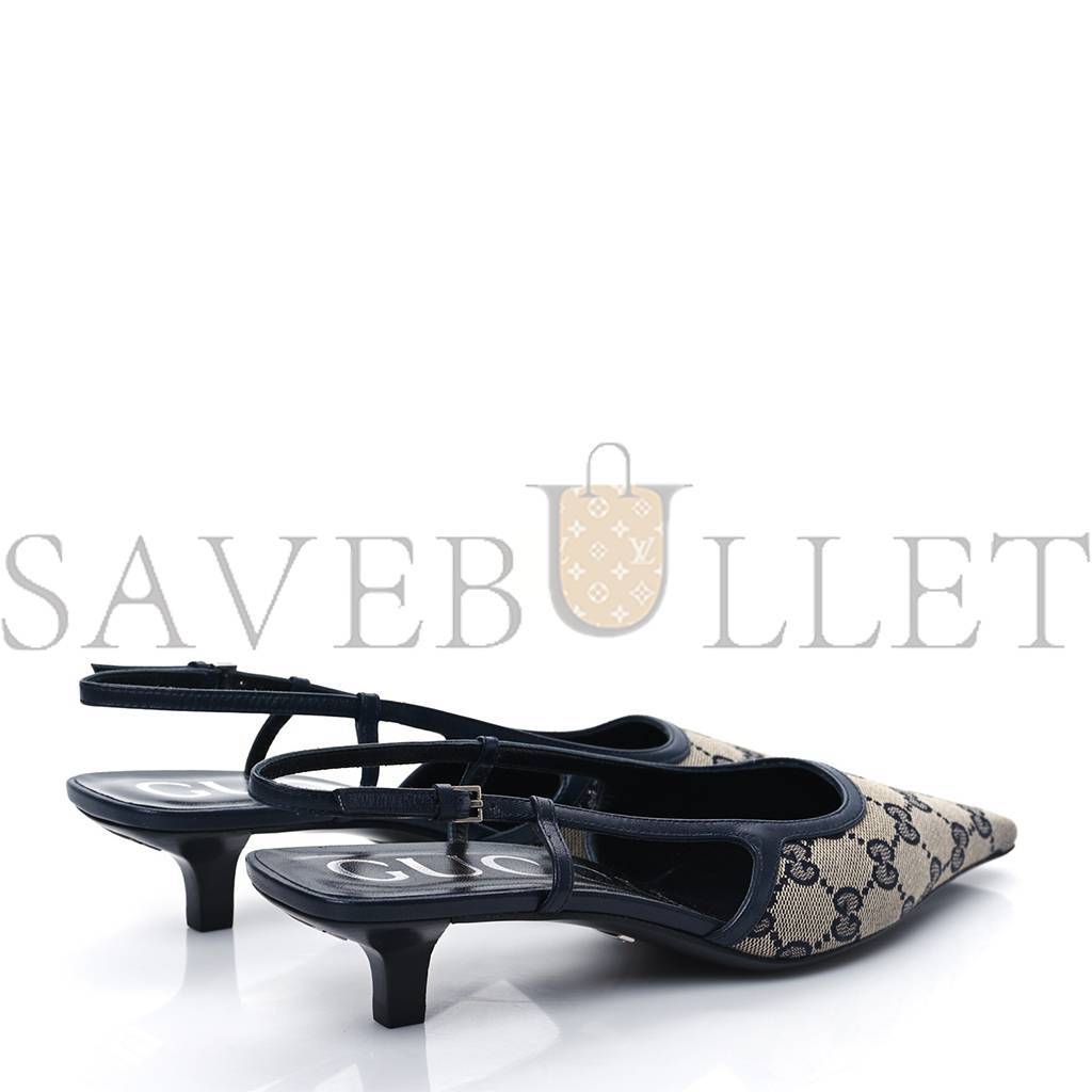 Gvc*1 gg monogram malaga kid square g 35mm slingback pumps 38 beige blue p00677619